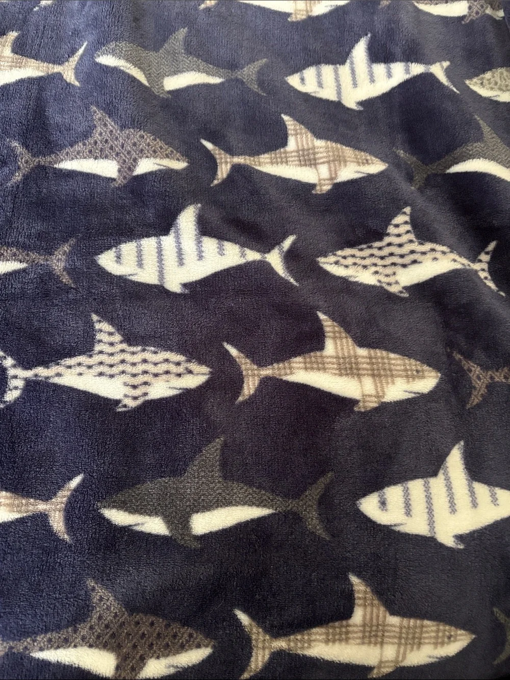 Navy Shark Print Plush Throw Blanket